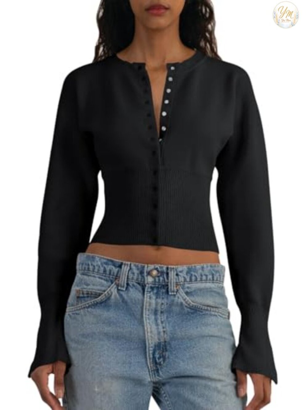 Womens Cropped Sweater Cardigan V-Neck Button Down Slim Fit Knit Long Sleeve
